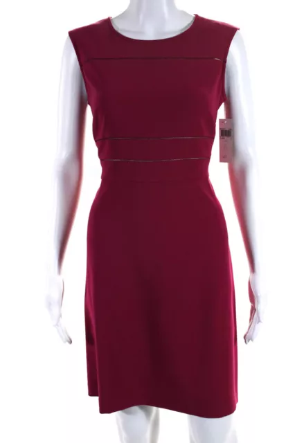 Donna Morgan Womens Crew Neck Sleeveless Mesh Trim Sheath Dress Currant Size 8