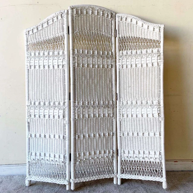 Boho Chic White Wicker Room Divider/Screen