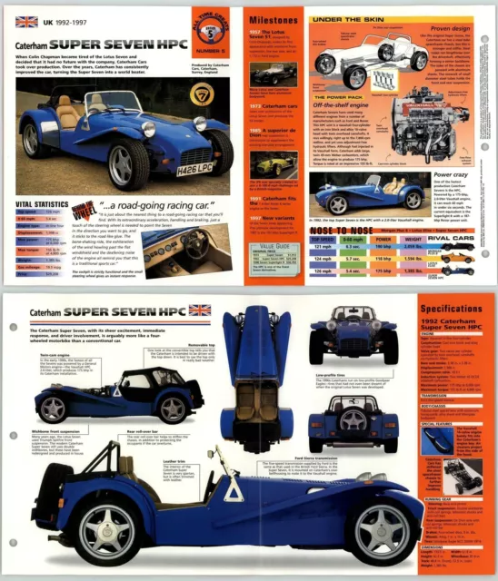 Caterham Super Seven HPC - 1992-7 #5 Greats - Hot Cars - IMP Fold Out Fact Page