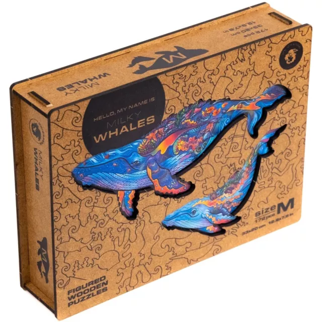 UNIDRAGON Wooden Puzzle Jigsaw, Milky Whales, (33 x 20 cm) 172 pcs, Size Medium