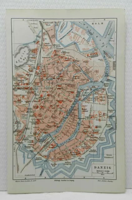 DANZIG Gedansk Marienkirche Hagelsberg City Map Stadtplan 1905 Weichsel Mottlau