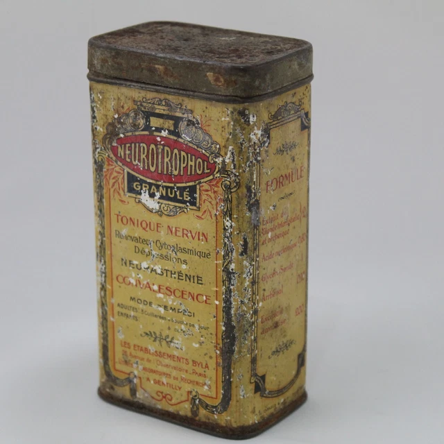 Vintage Box Of Tin Neurotrophol Tonique Nervin Pharmacy Byla Paris C.1920