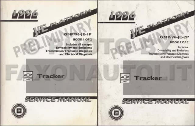 1996 Chevy Geo Tracker Preliminary Shop Manual 2 Volume Set Repair Service OEM
