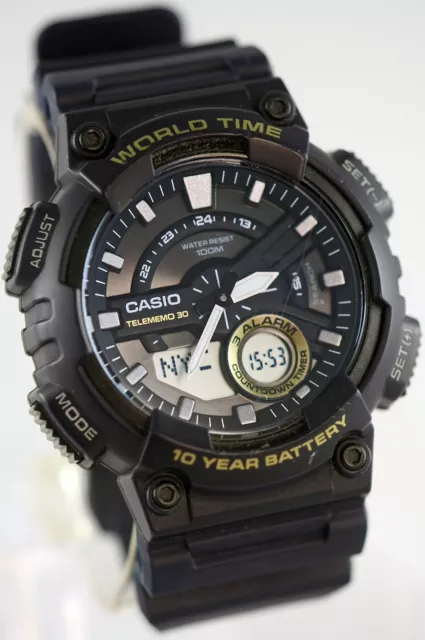 Casio AEQ110BW-9AV Mens Black 100M World Time Digital Watch Analog Sports New 3