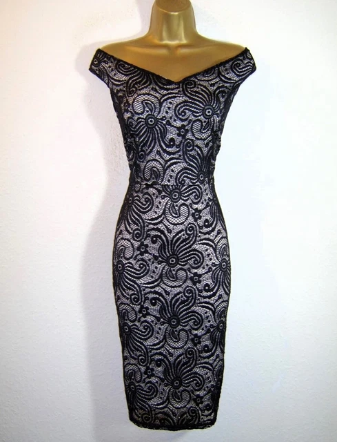 QUIZ BEAUTIFUL BLACK Lace Sparkly Off Shoulder Evening Party Dress