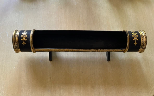 Vintage Ceremonial Black Lacquer Gold Gilt Burmese Prayer Scroll/Document Holder