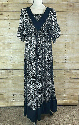 PATCHOULI From Nature L Dress Muumuu Gauzy Black White Animal Print Boho Vintage