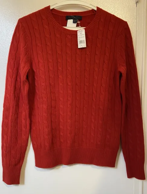 NWT Women’s Brooks Brothers Cable Knit 100% Cashmere Crewneck Red Sweater M