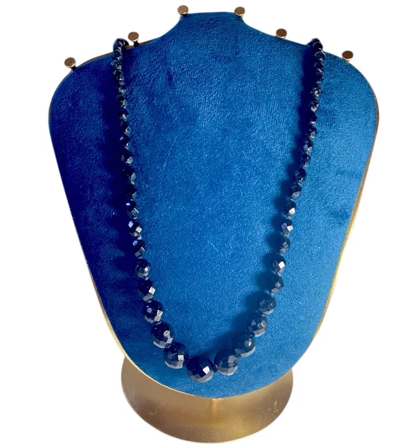Collier Ancien Perles De Jais Facettées Double Rang - 53 Cm - Occasion Vintage