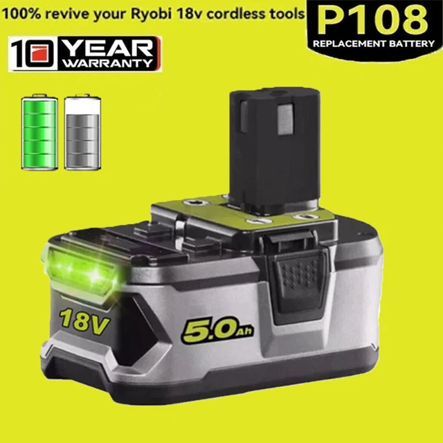 2 Stück Ersatzakku Für Ryobi 18V – 8000mAh Li-Ion Akku Mit LED-Anzeige, Kompatibel Mit P108, P107 & Vielen Mehr