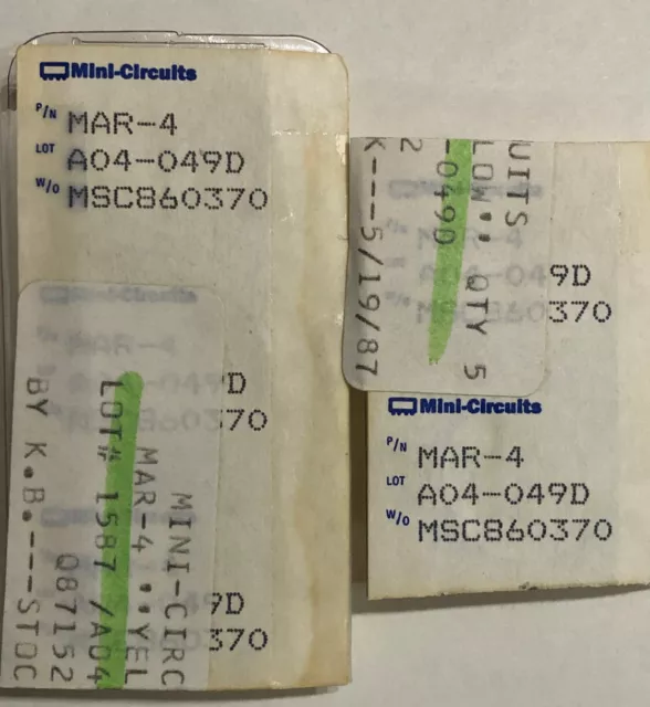 Lot of 5 Mini-Circuits MAR-4 Monolithic Wideband Amplifiers Lot of 5 Mini-Circuits MAR-4 Monolithic Wideband Amplifiers