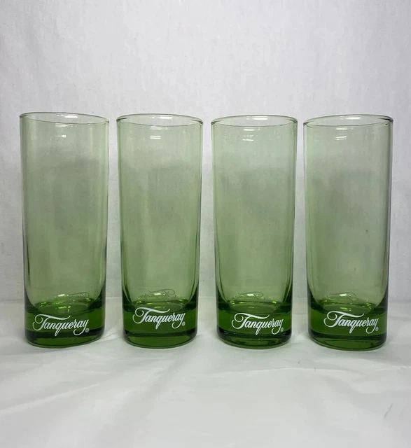 4 pc VTG Tanqueray Highball Glasses 6.25” London Gin Drinking Green Tumblers