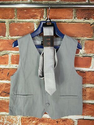 Boys Waistcoat And Tie Set Age 4-5 Years M&S Next Grey Pinstripe Occasion 110Cm