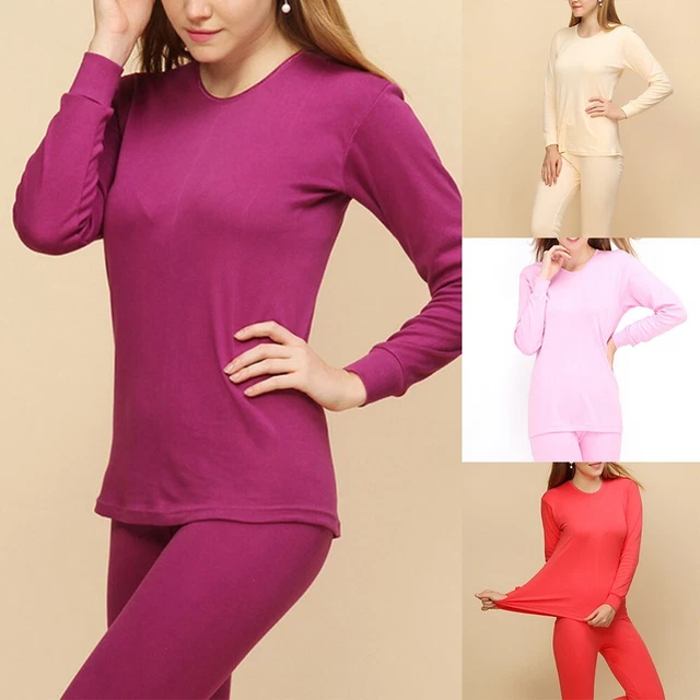 Top donna pantaloni casa set 2 pezzi cotone pigiama termico colore massello