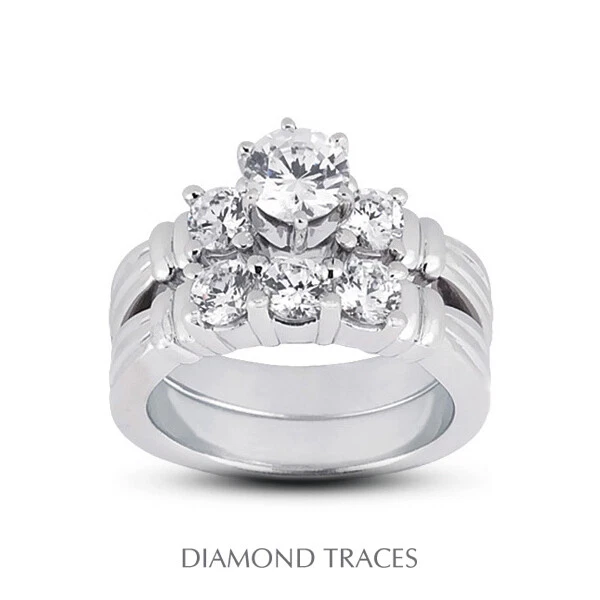 2.10ct G-SI1 Round Natural Diamonds 18k  Vintage Style Ring with Wedding Band