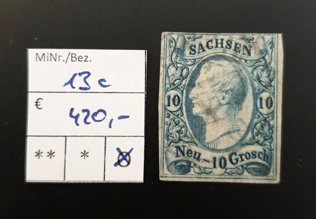 Sachsen Nr 13c zart gestempelt geprüft BPP (Michel: 420€)