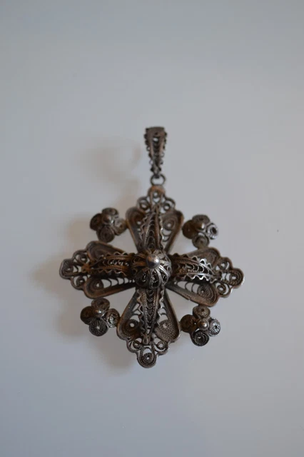 Charme Pendentif Ancien Argent Filigrané Babouche Egypte