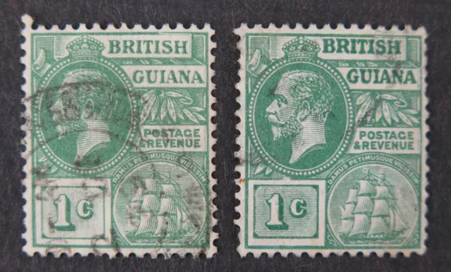 KGV British Guiana 1c Yellow Green SG259 (2 stamps)