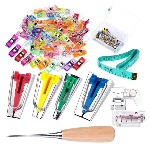 Bias Tape Tool Kit With Instruction, 4 Sizes Bias Tape Maker With 60 Pcs Sewin