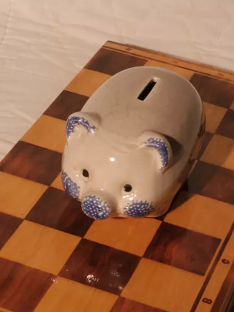 Ceramic  PIGGY BANK  Tan  Blue w / Stopper