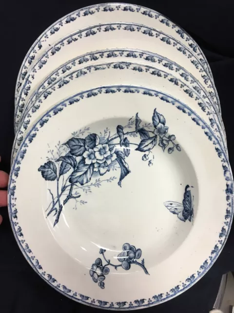 Série 6 Assiettes Creuses A Pâtes Faïence Sarreguemines Carmen Bleu (105)