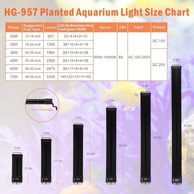 LED Aquarium Light Extendable Dimable 7 Colors Full Spectrum for Freshwater Tank 6