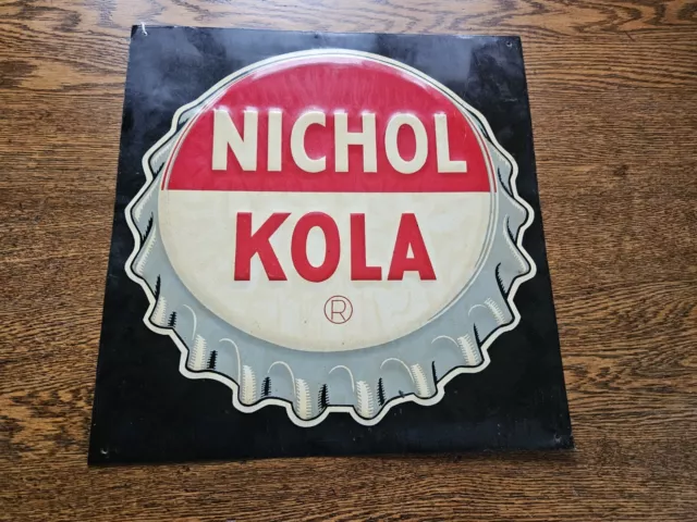 Vintage original Nichol Kola sign metal embossed soda grocery gas oil
