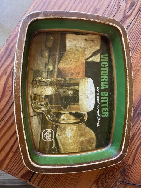 Vintage Victoria Bitter Beer Advertising Tin Serving Tray Home Bar