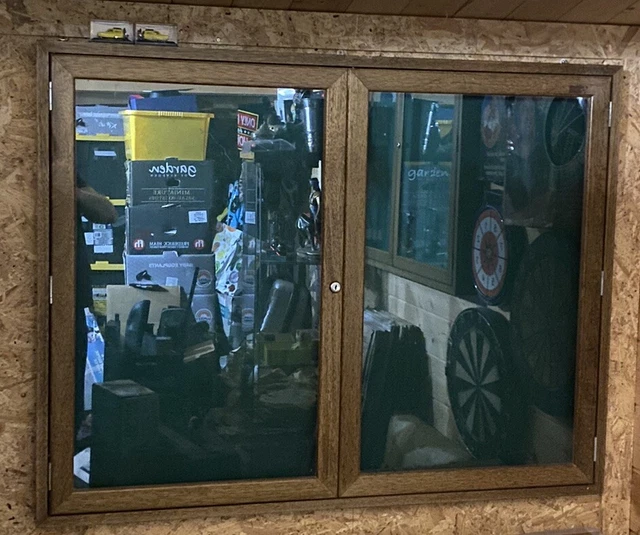 VINTAGE X 3 Large Display Notice Board & Lock Wood & Glass