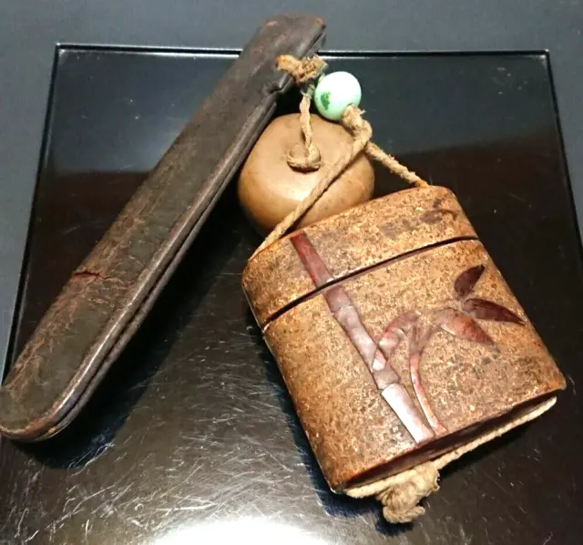 Japanese Antique Edo Period Smoking pipe Kiseru W/ Pipe Case & Tabacco Pouch FS