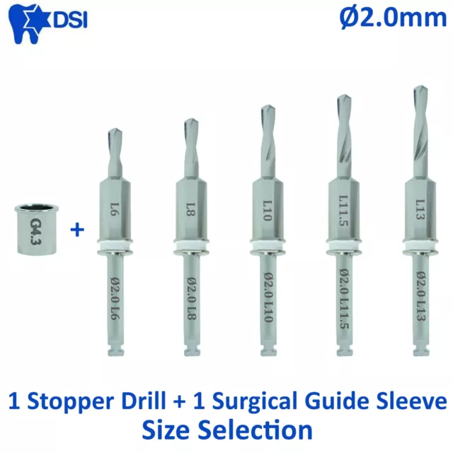 1x DSI Dental Fixture External Irrigation Stopper Guided Drill & Sleeve Ø2.0