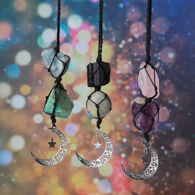 Natural Quartz Healing Stone Crystal Pendulum Hanger Woven Car Hanging Pendants