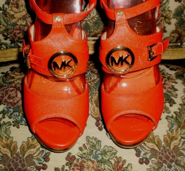 Michael Kors Women Platform Sandal Leather Red And Gold