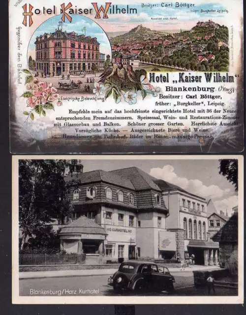 111041 2 AK Blankenburg Harz Litho Hotel Kaiser Wilhelm um 1900 und HO Kurhotel