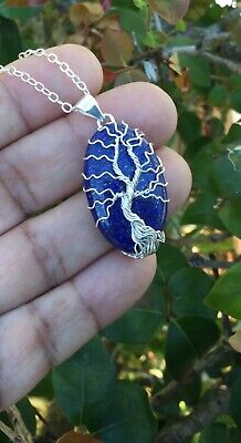 Lápis Lazuli Tree of Life Pendant, Blue Lapis Sterling Silver Pendant
