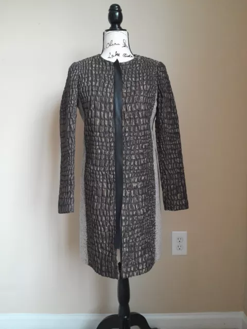 Lafayette 148 wool blend blazer jacket long textured full zip womens size 2