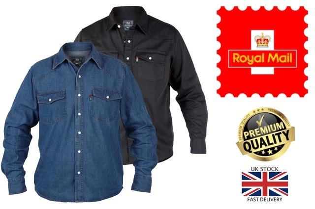 Duke London Men's Long Sleeve Western Denim Shirt - Stonewash Blue, Popper Fasten Front, Chest Pockets, Size M - View #9