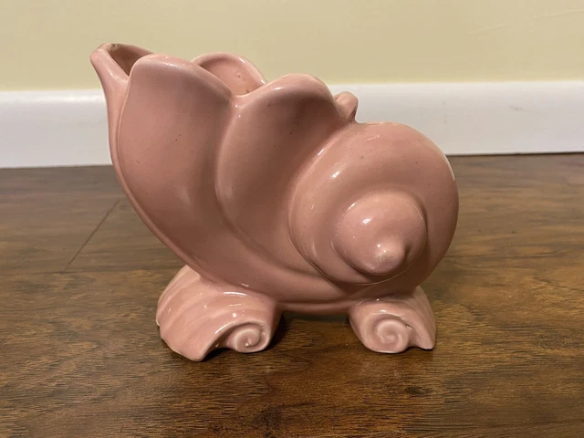 Vintage Pink Pottery Sea Shell Nautical Beach Coastal Seashell Conch Planter