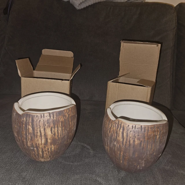 Tropical Home Bar Accessories Ceramic Cocktail Tiki Coconut Cup 565ml X2