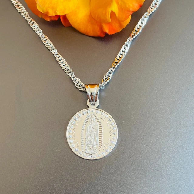925 Sterling Silver Virgen de Guadalupe/ Pendant & chain 18" de Plata 925