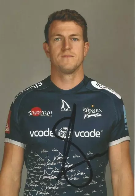 SALE SHARKS RUGBY UNION: SAM JAMES SIGNED 6x4 PORTRAIT PHOTO+COA