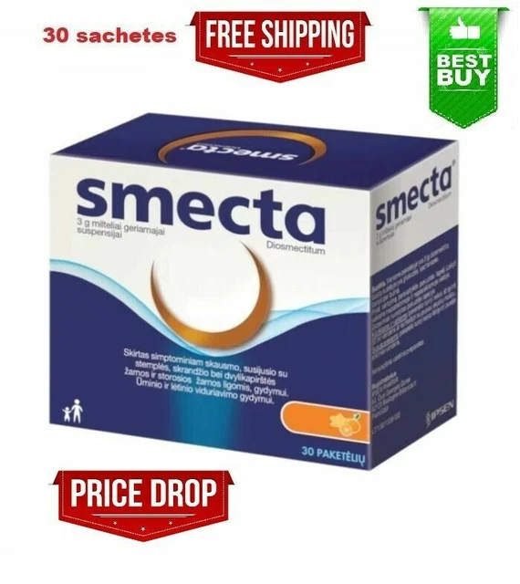 Smecta 30 sachets 3g Anti Diarrhée Gaz gastrique Gastrite Indigestion IPSEN...