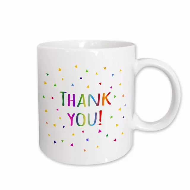 3dRose Thank you - colorful rainbow text with multicolor confetti triangles Mug