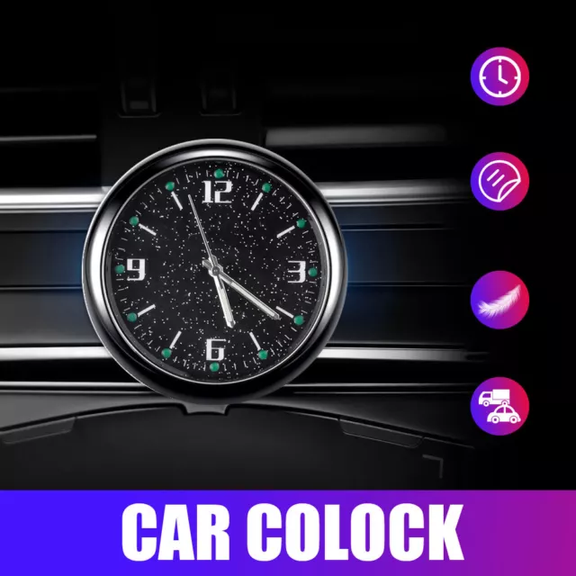 1x Black Mini Car Interior Clock Luminous Stick-On Watch Quartz Clocks Universal