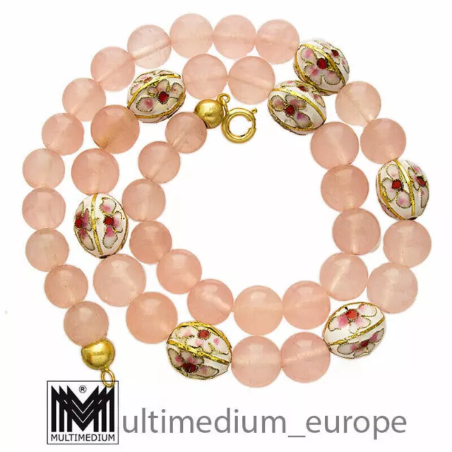 Rosenquarz Emaille Collier Halskette rose quartz enamel necklace