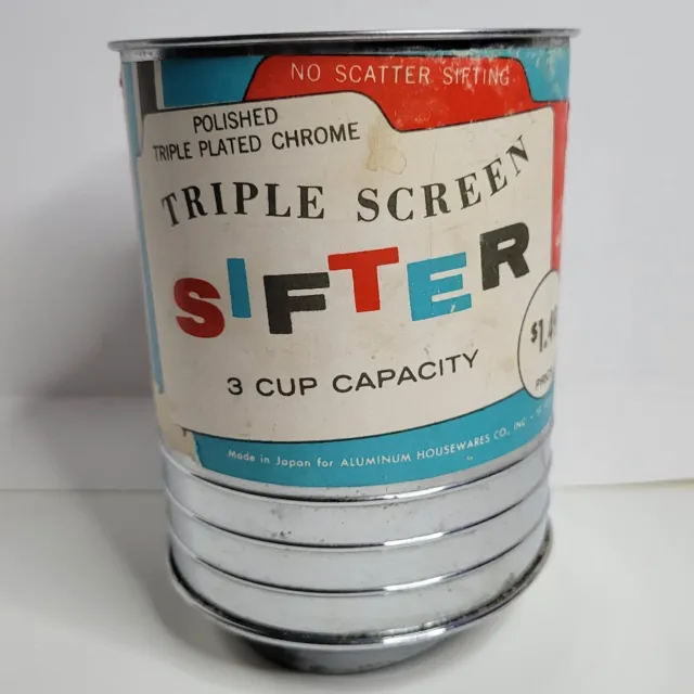 Working Triple Screen 3 Cup Chrome Flour Sifter Vintage Decor Advertising Prop