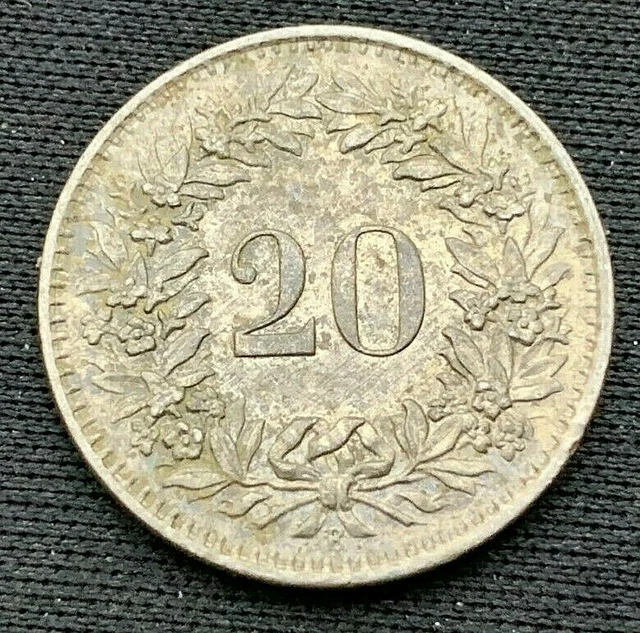 1965 Switzerland 20 Rappen Coin AU     High Grade World Coin     #K727