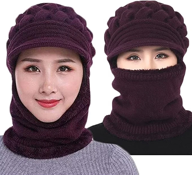 Gorro de invierno para mujer con bufanda y máscara sombrero gorro de punto calid