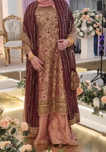 HARIS SHAKEEL PAKISTANI Rose Gold and Maroon Wedding Outfit Dress 496.29 -  PicClick UK