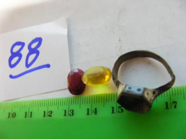 Ancient Byzantine bronze Ring, ,,With  Garnet Gemstone.20mm size inside. (88).